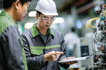 مهندس يتفقد الآلات المكتملة